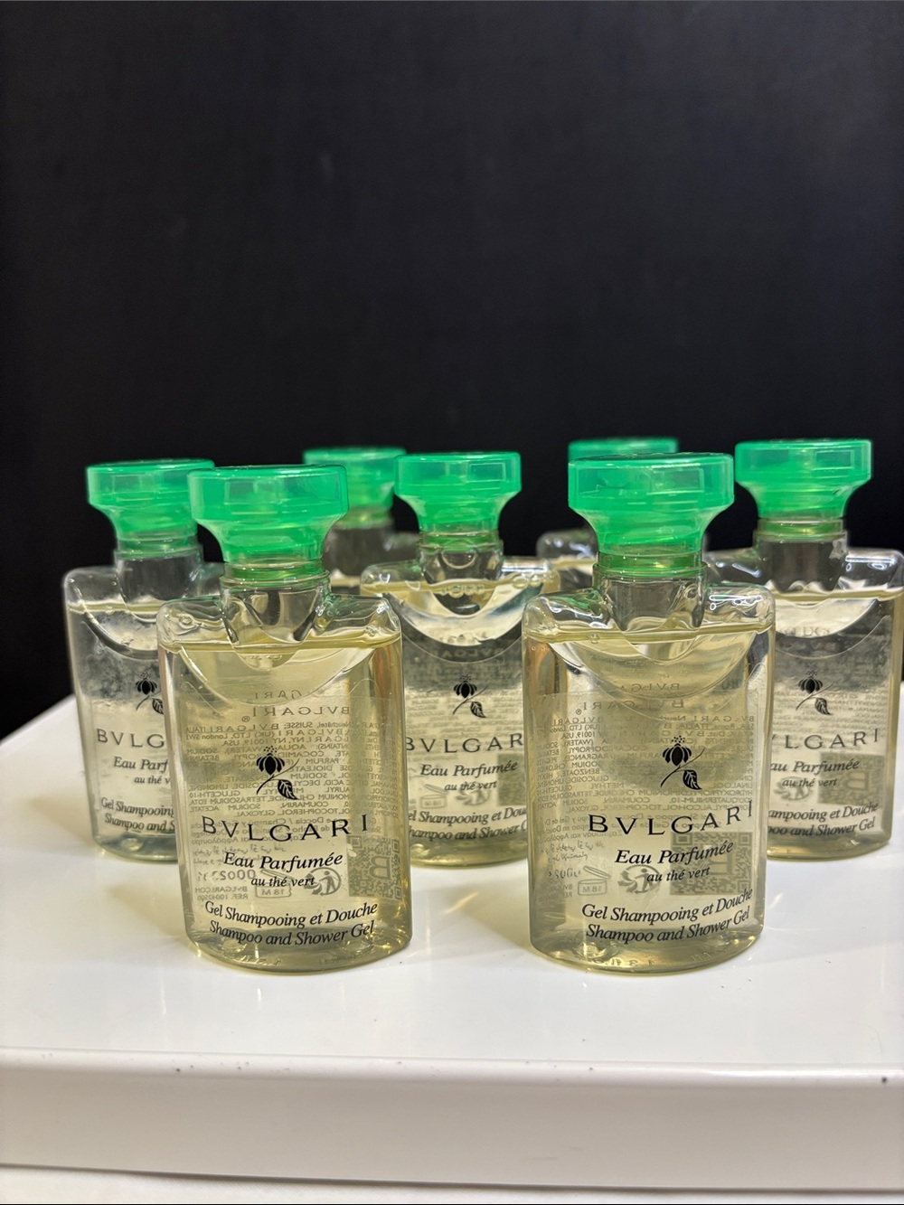 BVLGARI Eau Parfumée Green Tea Shampoo & Shower Gel Travel Bottles -lot of 7